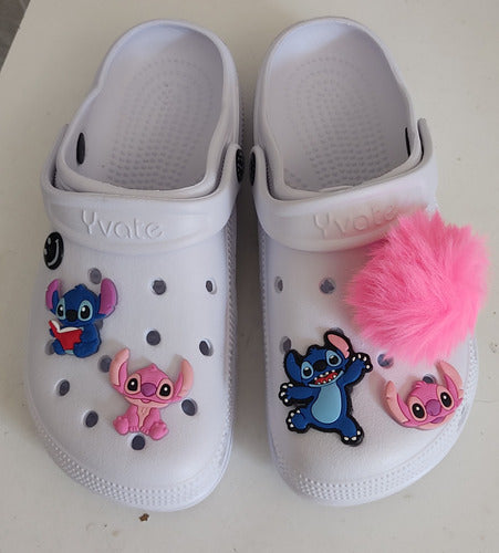 Pins Botons Jibbitz Crocs Babuche Kit 4 Stitch 1 Pompom Azul Stitch