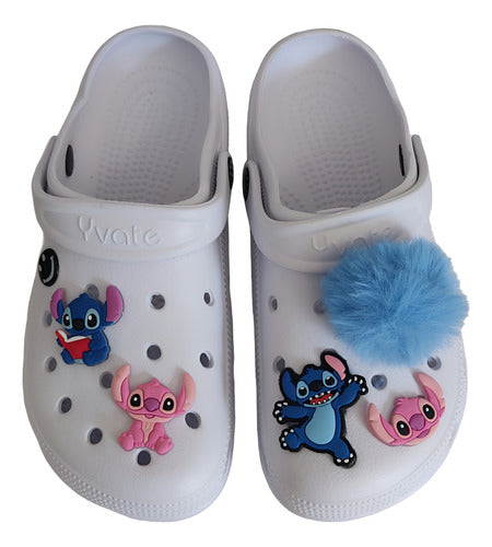 Pins Botons Jibbitz Crocs Babuche Kit 4 Stitch 1 Pompom Azul Stitch